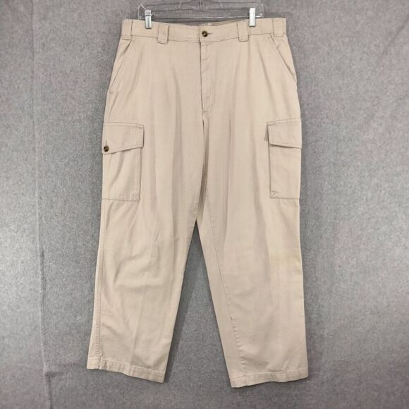 Eddie Bauer Cargo Pants Mens Size 38 x 29 Tan Khaki Flat Front Casual Chino Work - Picture 1 of 10